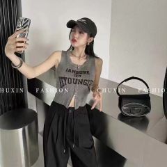 Guaranteed to be in stock - we will notify you if out of stock Dopamine letter vest for women summer American hot girl sleeveless zipper top