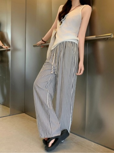 Plus size women's new striped slimming loose casual trousers