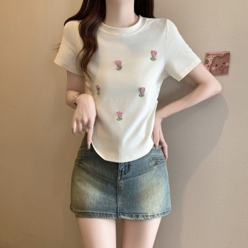 Summer plus size women's new style three-dimensional beautiful small flower pastoral tulip short sleeves