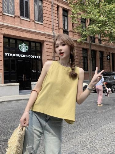 Sleeveless off-shoulder loose vest women's summer new style French niche solid color versatile round neck chic top