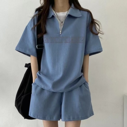 2024 Summer Korean Casual Sports Suit Women's Summer Two-Piece Suit Small Korean Trendy Short Sleeve