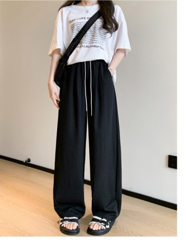 Purple Ice Silk Wide Leg Pants Women's Summer Thin Textured Drape Small Casual Quick-Drying Yamamoto Loose Scimitar Pants