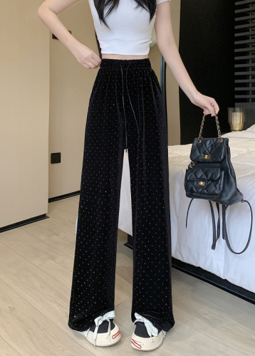 Spring and summer plus size women's new style fat sister long casual polka dot wide leg pants