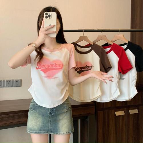 Plus size women's new raglan contrast letter print short-sleeved tops