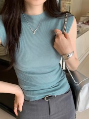 Show your height!  Korean ins new half-high collar sleeveless vest for women slimming bottoming T-shirt tops 2024 summer