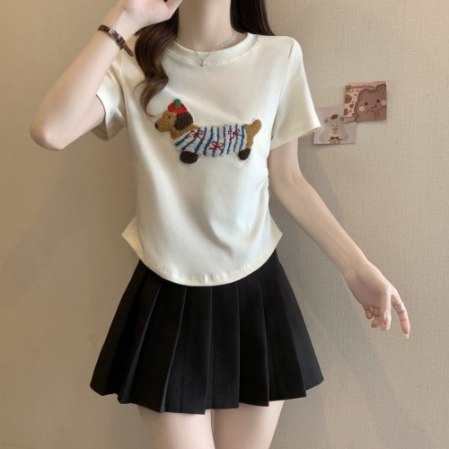 Plus size women's new style embroidered patch cartoon short-sleeved tops