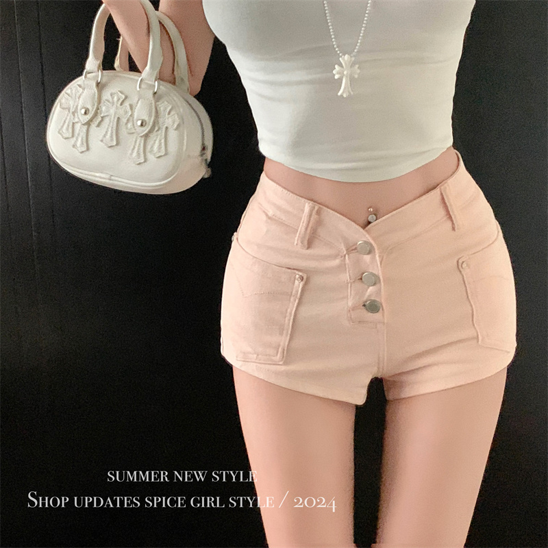 Hot Short Skirt Clean Powder Denim Jeans for Women, Summer High-Waisted Slimming Tummy Control