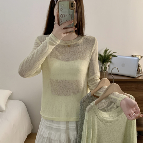 Plus size women's new air-conditioning shirt, loose, slightly translucent, sweet and spicy long-sleeved top