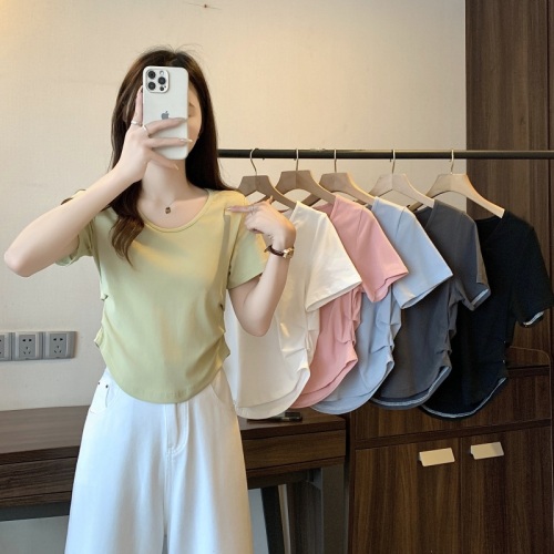 Summer plus size women's new style candy color solid color summer cool short-sleeved tops