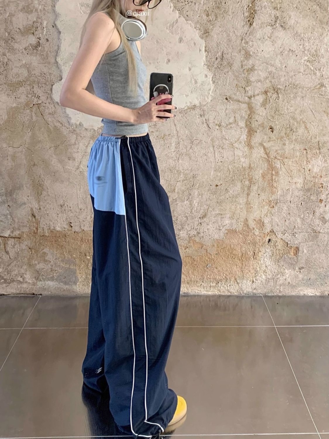 American trendy brand ice silk breathable sports pants for women, wide-legged, loose, oversize, couple pants