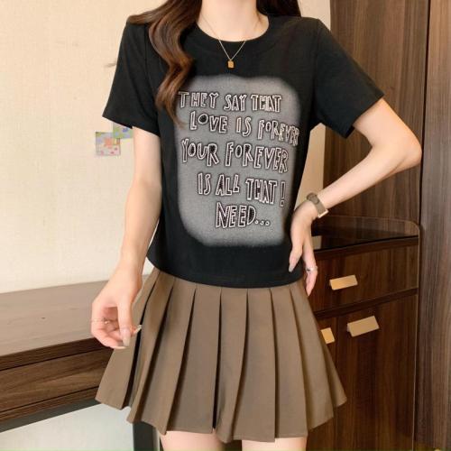 Summer plus size women's new hot brick letter fashion Hong Kong style short-sleeved tops