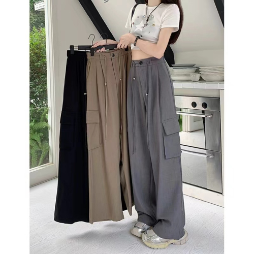 American style overalls summer plus size women's casual pants straight hanging loose wide leg pants fat mm slimming long pants