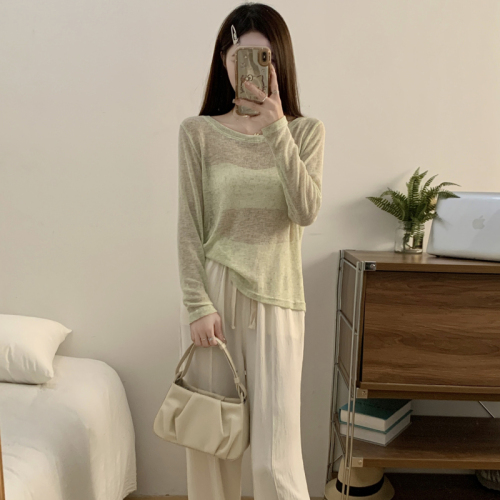 Plus size women's new air-conditioning shirt, loose, slightly translucent, sweet and spicy long-sleeved top