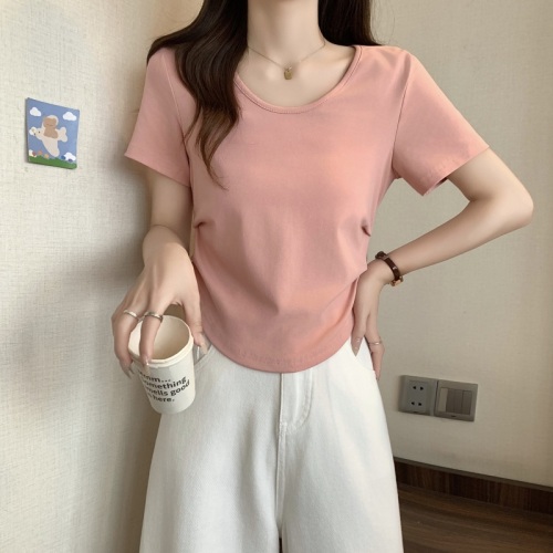 Summer plus size women's new style candy color solid color summer cool short-sleeved tops