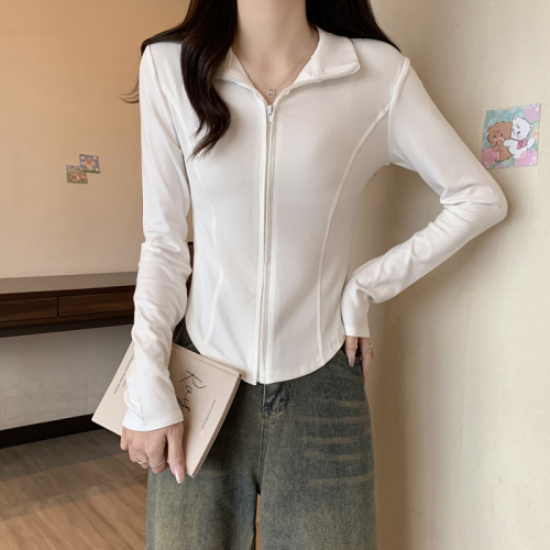 Spot large size women's new spring and summer clothing simple and versatile long-sleeved zipper T-shirt