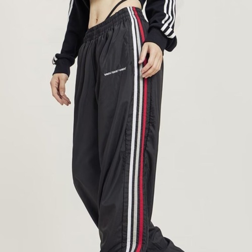 Sports pants for women in spring and autumn, letter embroidered side stripes, loose drape, straight, small, casual wide-leg pants