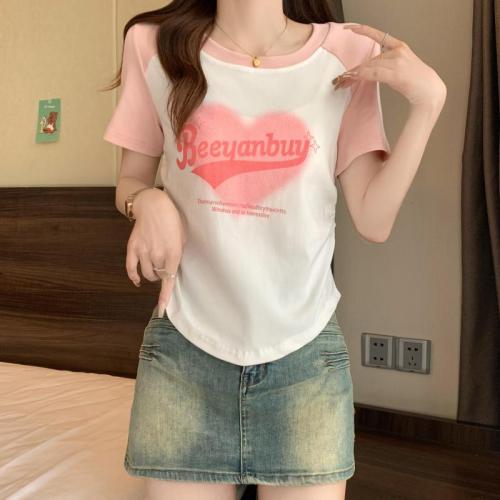 Plus size women's new raglan contrast letter print short-sleeved tops