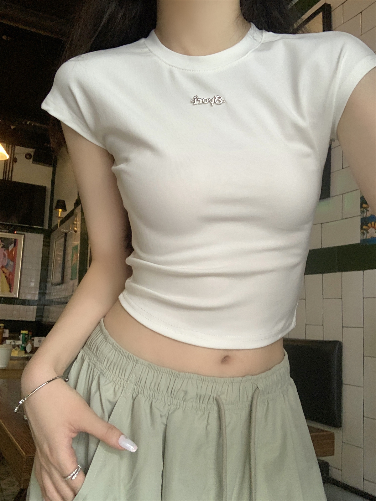 實拍 夏季韓版修身包袖顯瘦純色百搭正肩純棉短袖T恤上衣女