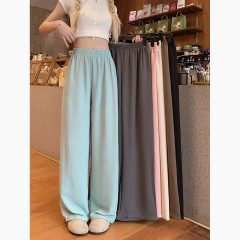 Real shot!  2024 new summer style loose slimming wide leg pants elastic waist straight solid color casual pants for women