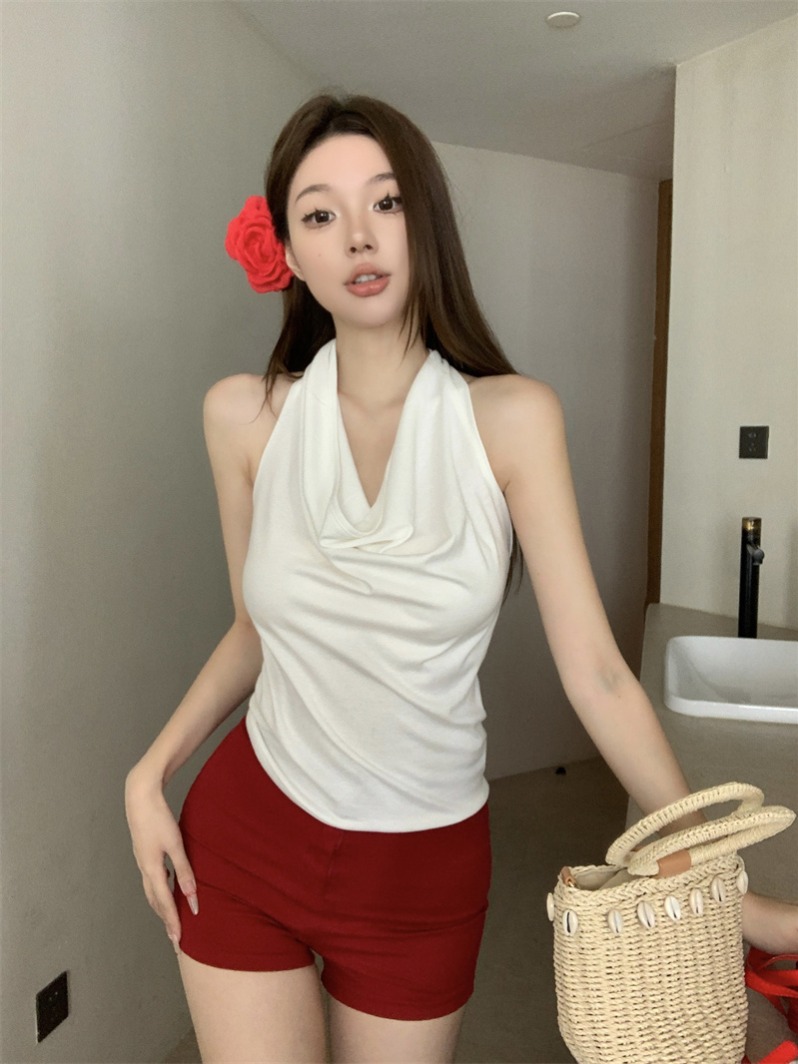 實拍   純欲氛圍感盪領背心女夏季修身顯瘦韓系吊帶上衣T恤