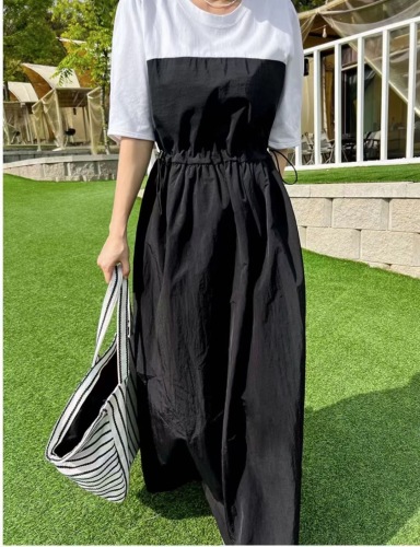 Dongdaemun, South Korea purchasing SERIN round neck waist dress feminine fashion long skirt casual summer new style