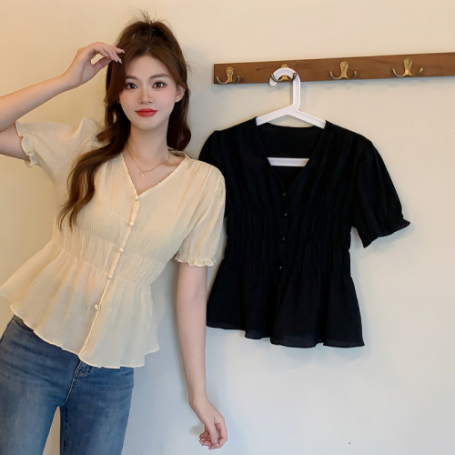 Plus size women's new style fat girl slimming simple Korean version versatile lady short-sleeved tops