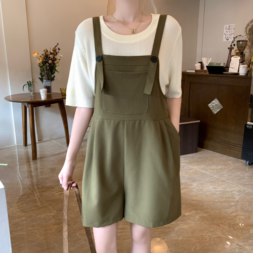 Plus size women's summer clothing new fat girl slimming knitted sweater overalls two-piece suit