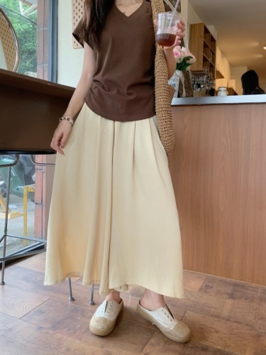 66266 Real shot of large size thin culottes for women summer high waist loose drape casual wide leg skirt pants