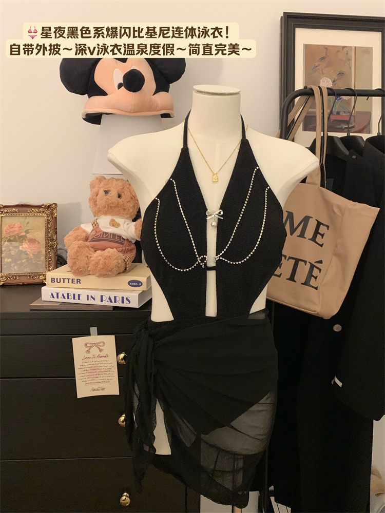 Real shot of sexy swimsuit, pure lust style one-piece backless slimming hot spring vacation internet celebrity style bikini swimsuit