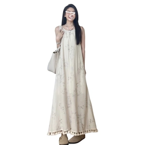 New Chinese style tassel step dress for women 2024 summer new temperament cool retro improved a-line long skirt