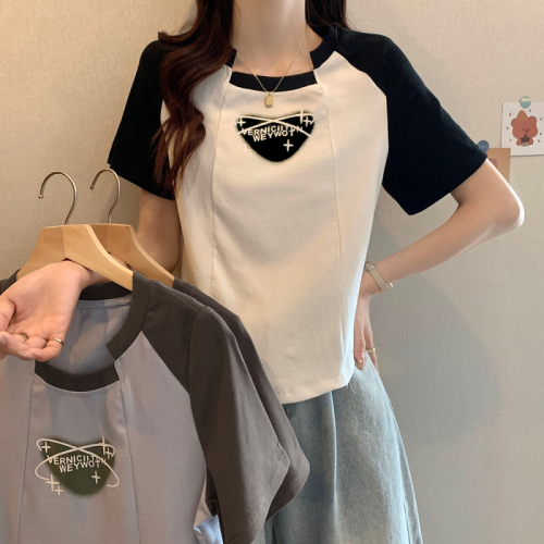 Plus size women's summer clothing new simple cover-up and slimming round neck short-sleeved Korean style fat girl T-shirt