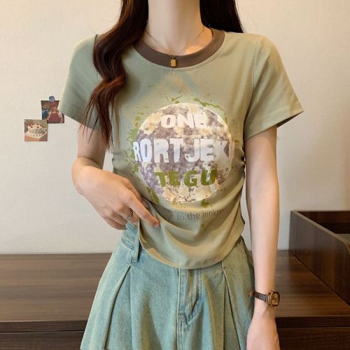 Plus size women's summer clothing new fat sister printed T-shirt short sleeve round neck pullover