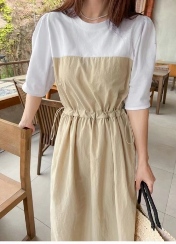 Dongdaemun, South Korea purchasing SERIN round neck waist dress feminine fashion long skirt casual summer new style