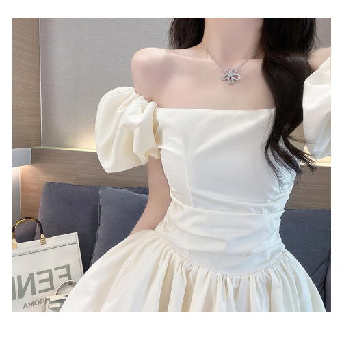 One shoulder dress for women summer 2024 new temperament socialite sweet waist slimming puff sleeve a line princess dress