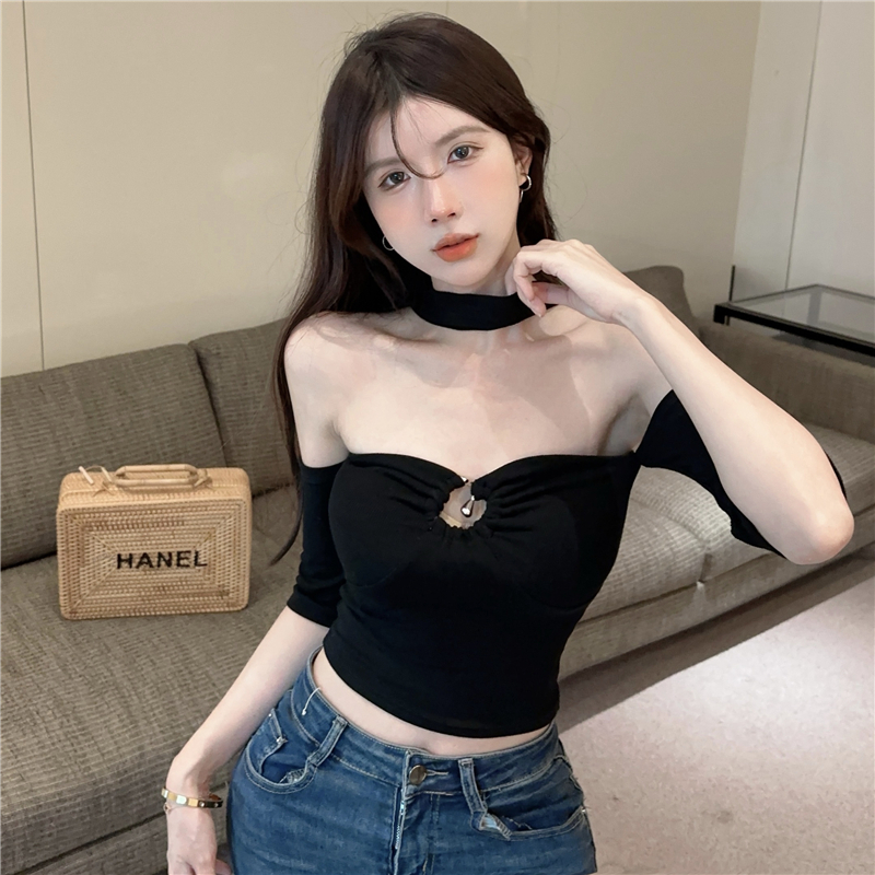 Pure Desire Chic Sweet Hot Girl Tube Bra Halter Top Women Design Niche High Waist Short Short Sleeve T-shirt Summer Ins Trend