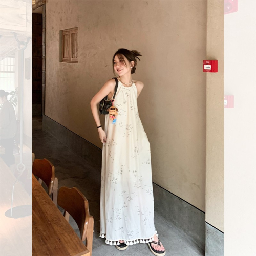 New Chinese style tassel step dress for women 2024 summer new temperament cool retro improved a-line long skirt