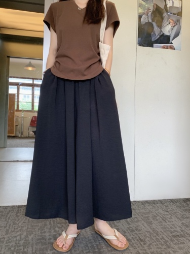 66266 Real shot of large size thin culottes for women summer high waist loose drape casual wide leg skirt pants