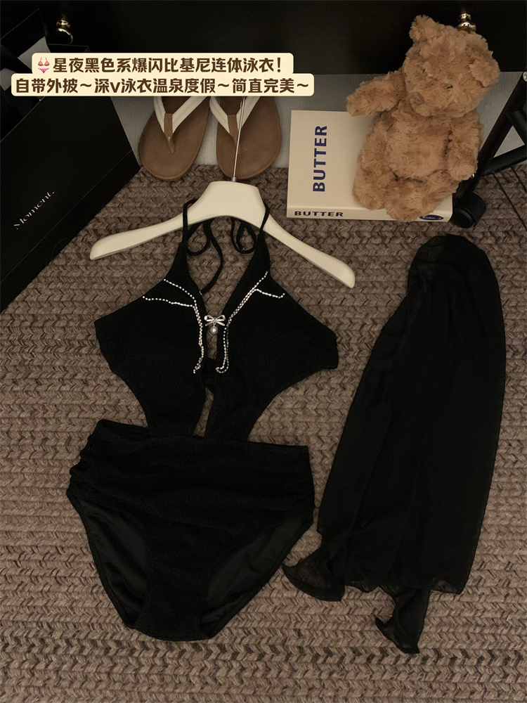 Real shot of sexy swimsuit, pure lust style one-piece backless slimming hot spring vacation internet celebrity style bikini swimsuit