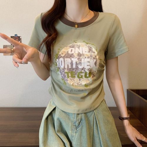 Plus size women's summer clothing new fat sister printed T-shirt short sleeve round neck pullover