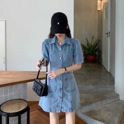 Actual shot and real price  new style hollow back elastic waist sexy denim dress design retro shirt dress