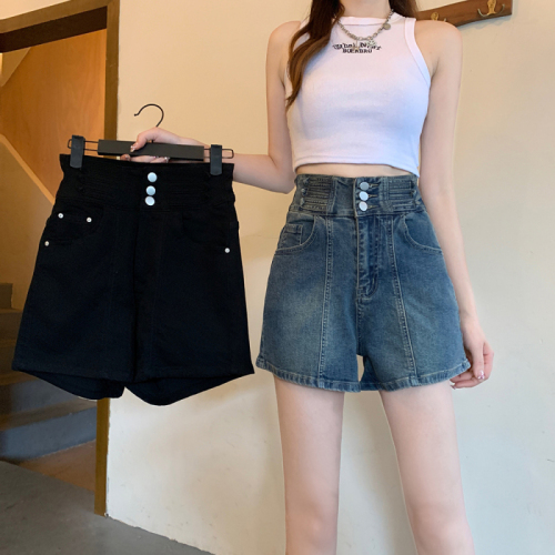 Plus size women's new style fat girl super short and slim Korean style simple super shorts denim