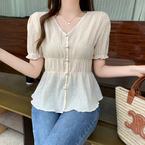 Plus size women's new style fat girl slimming simple Korean version versatile lady short-sleeved tops