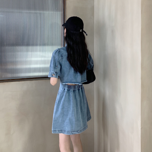 Actual shot and real price  new style hollow back elastic waist sexy denim dress design retro shirt dress