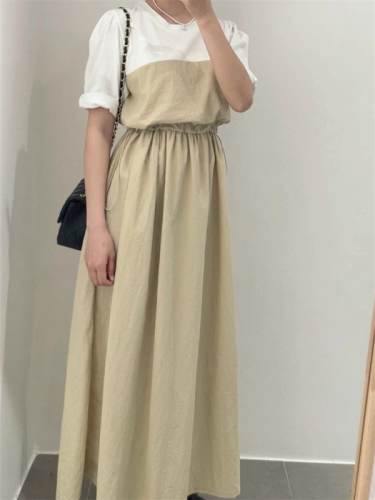 Dongdaemun, South Korea purchasing SERIN round neck waist dress feminine fashion long skirt casual summer new style