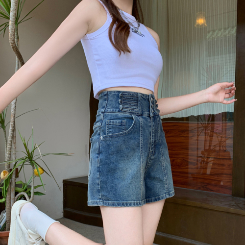 Plus size women's new style fat girl super short and slim Korean style simple super shorts denim