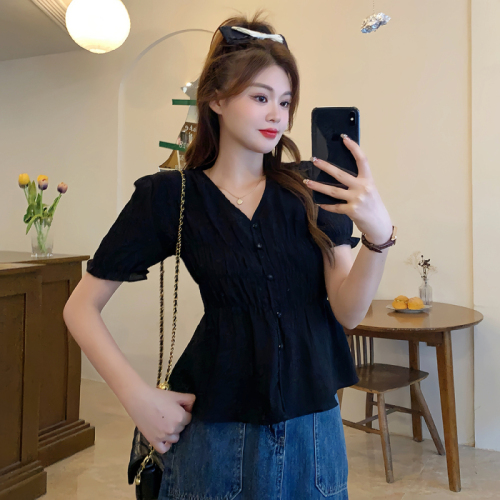 Plus size women's new style fat girl slimming simple Korean version versatile lady short-sleeved tops