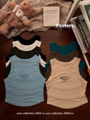 Real shot of summer sweet and spicy pure desire embroidered letters versatile vest for women pure cotton slim bottoming outer top