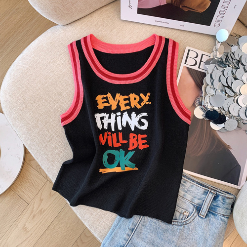 Pure Desire Hot Girl Round Neck Color Letter Printed Vest Women's 2024 Summer New Design Temperament Age Reduction Top