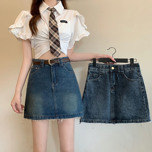 Plus size women's new style fat girl slim denim skirt fat mm short skirt