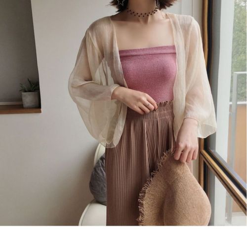 Sun protection clothing for women, summer thin coat, small shawl blouse, long-sleeved beach cardigan, versatile air-conditioning shirt, super fairy